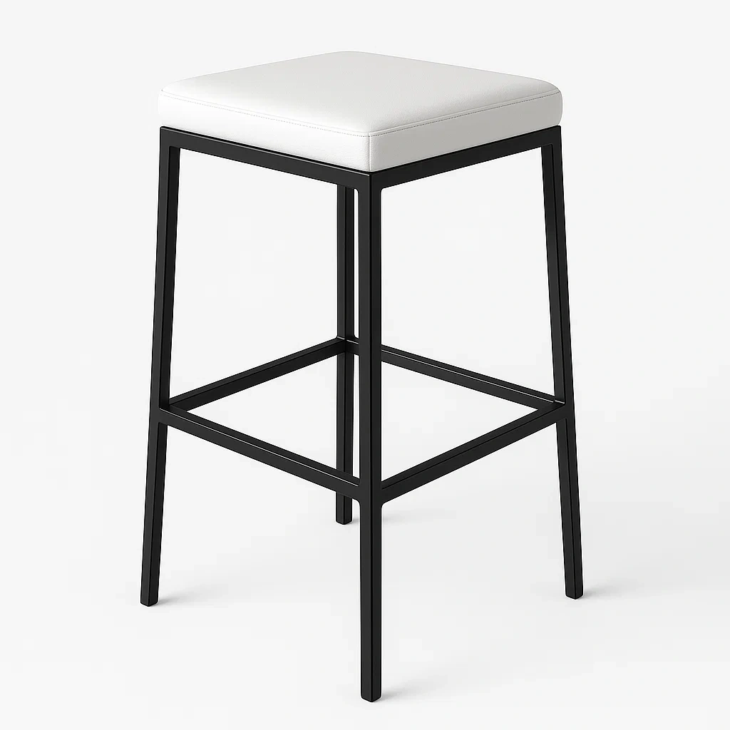 Sgabello da bar in metallo nero con seduta in similpelle bianca