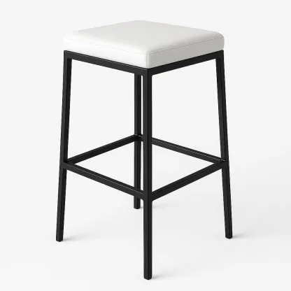 Sgabello da bar in metallo nero con seduta in similpelle bianca