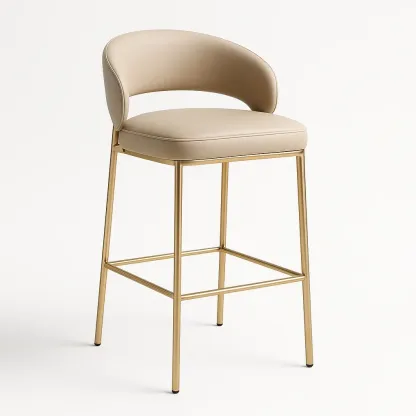 Sgabello da bar in pelle sintetica beige con gambe in acciaio dorato