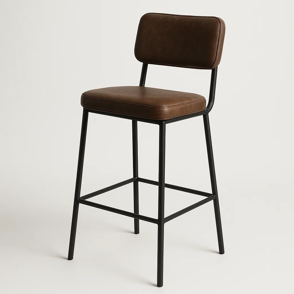Sgabello da bar in acciaio e similpelle marrone