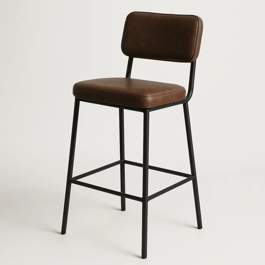 Sgabello da bar in acciaio e similpelle marrone