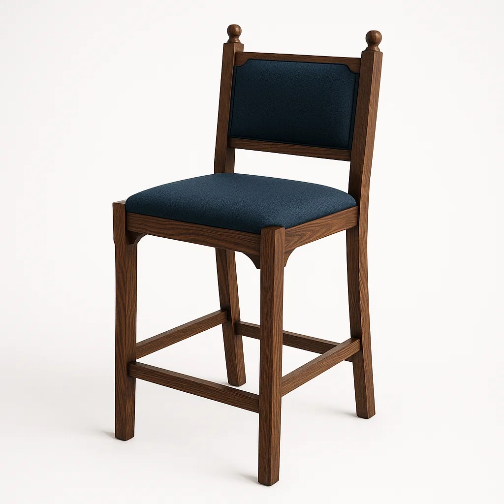 Sgabello da bar in legno con seduta imbottita blu