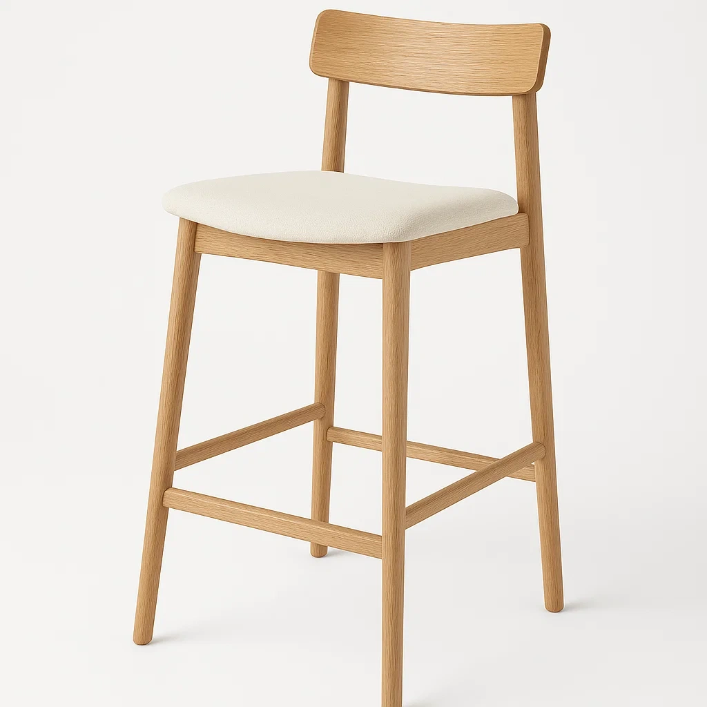 Sgabello da bar in legno e tessuto crema