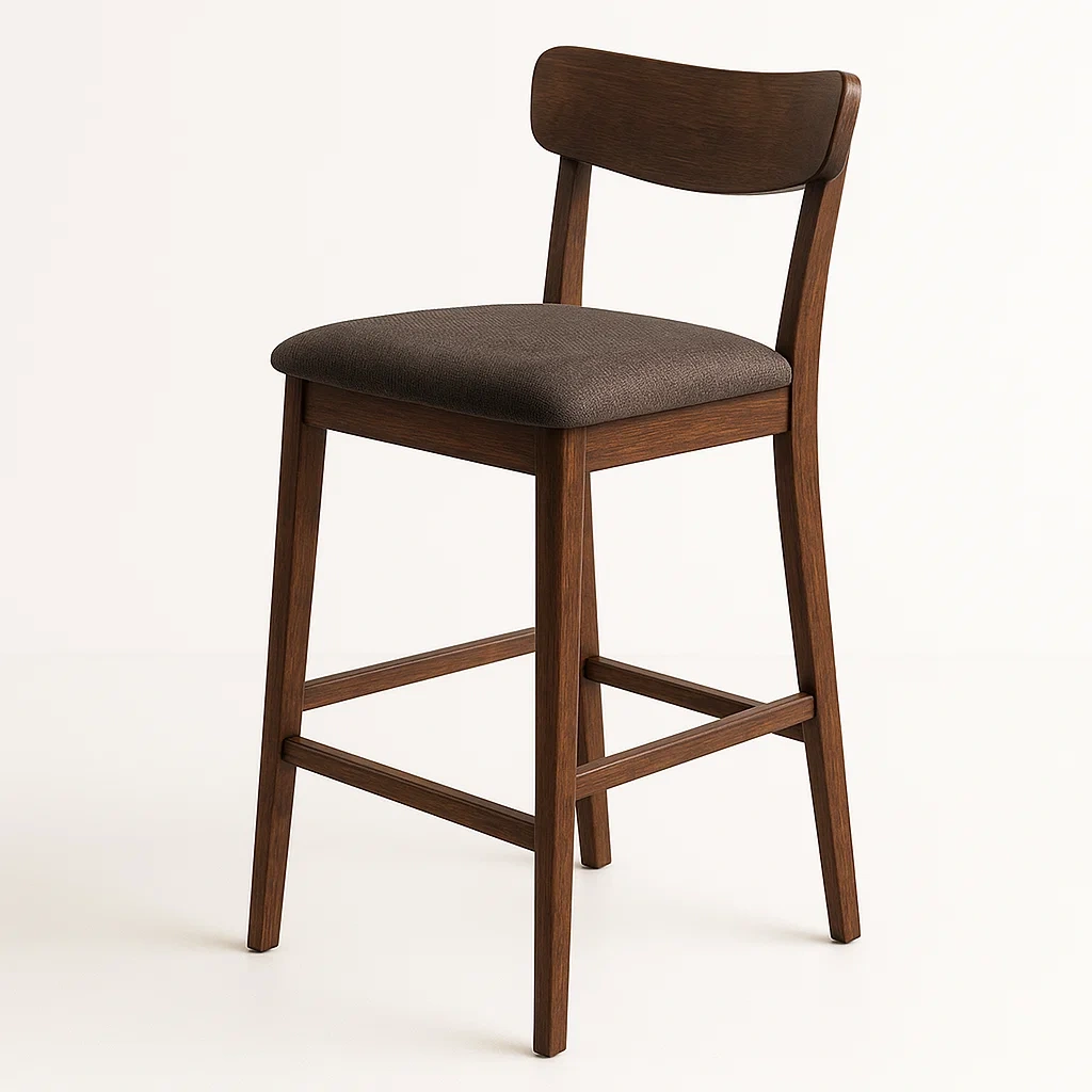 Sgabello da bar in legno di faggio con seduta in poliestere marrone