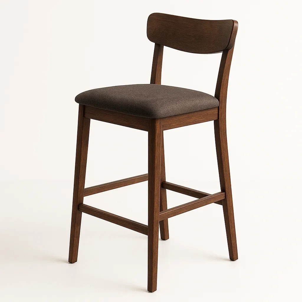 Sgabello da bar in legno di faggio con seduta in poliestere marrone