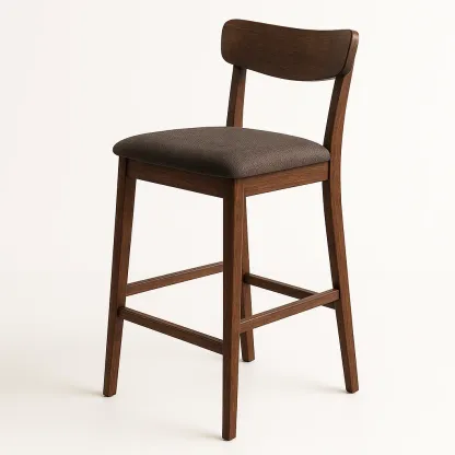 Sgabello da bar in legno di faggio con seduta in poliestere marrone