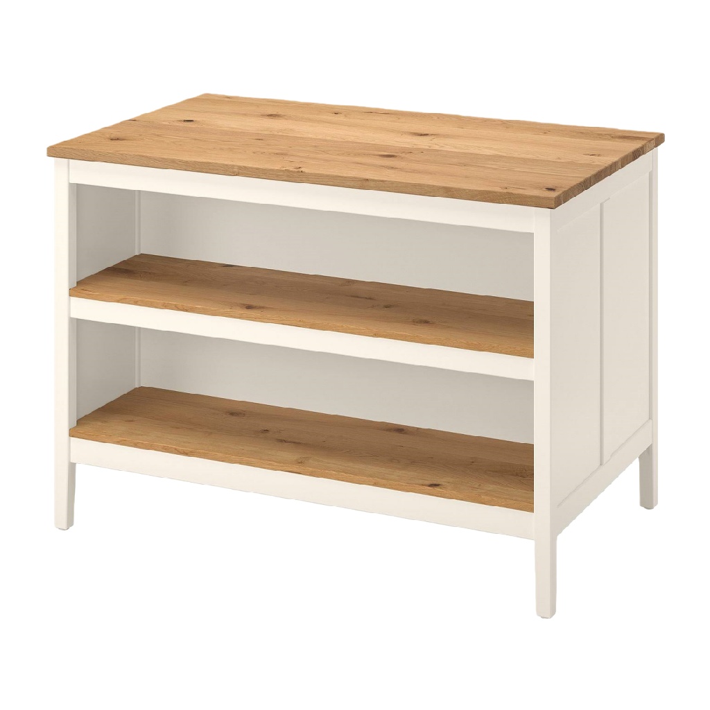 Îlot de cuisine avec plateau en bois et étagères ouvertes-lindaanderson.shop