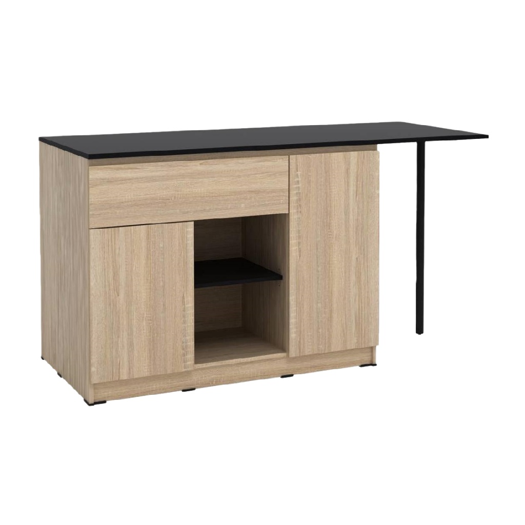 Îlot de cuisine avec rangement intégré, plateau noir et finition bois-lindaanderson.shop