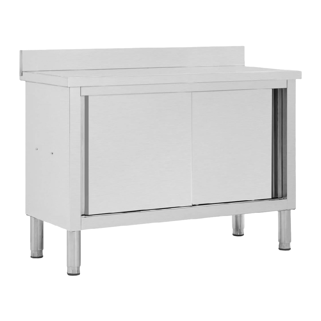 Îlot de cuisine professionnel en acier inoxydable avec portes coulissantes-lindaanderson.shop