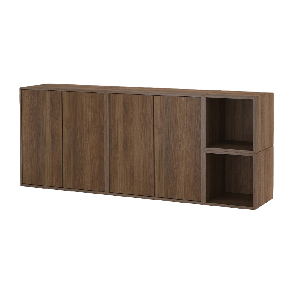 Meuble de rangement bas en bois avec portes et niches ouvertes-lindaanderson.shop