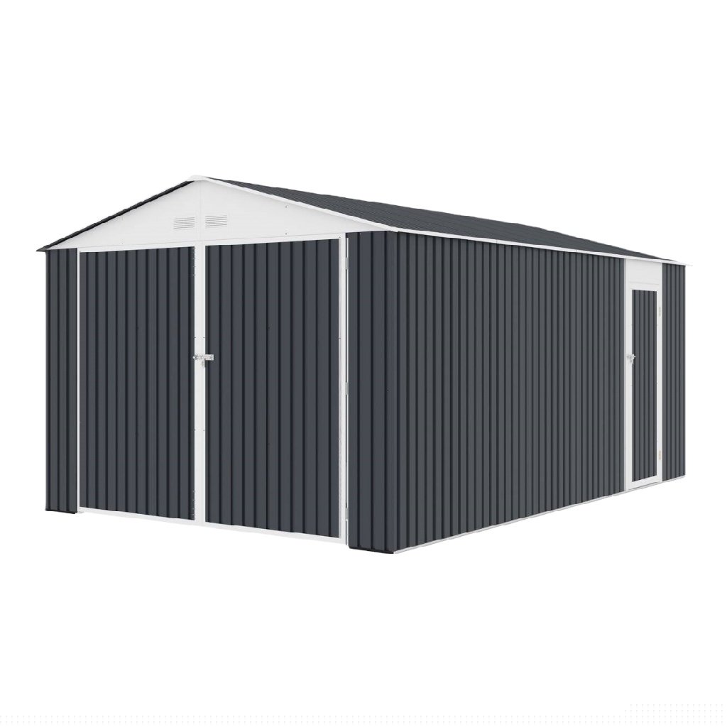 Abri de jardin en résine gris anthracite, double porte, fenêtre latérale, verrouillable-Lindaanderson.shop