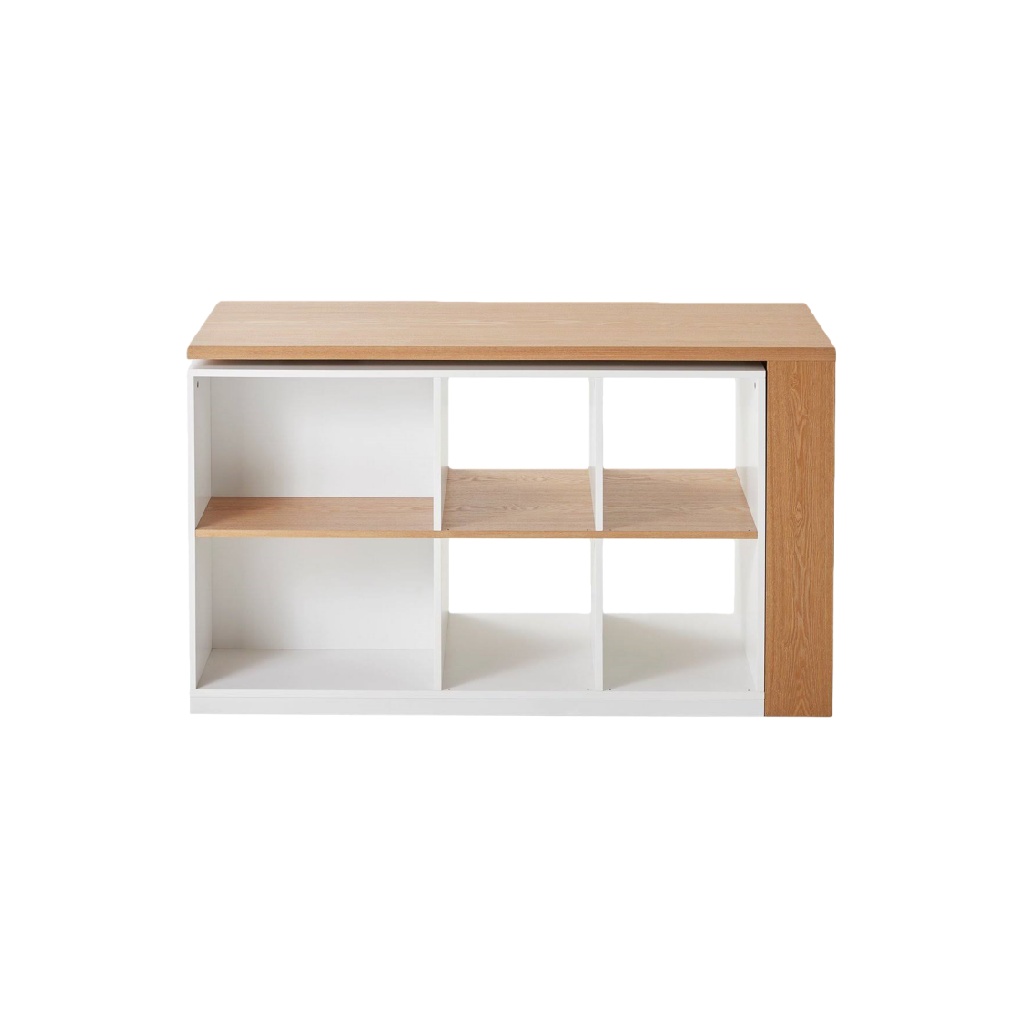 Meuble de rangement bas blanc et bois avec étagères ouvertes-lindaanderson.shop