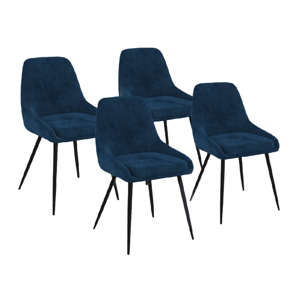 Set de 4 Chaises en Velours Bleu avec Pieds en Métal Noir-lindaanderson.shop