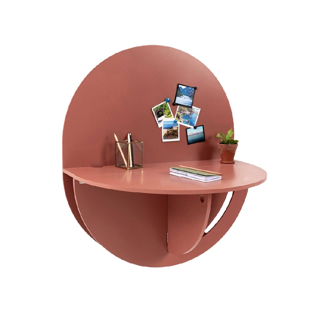 Bureau mural compact avec panneau arrondi, finition terracotta-lindaanderson.shop