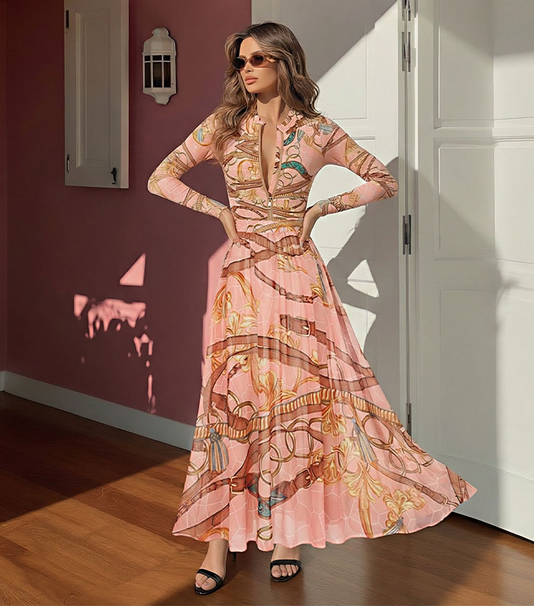 Lace Long Sleeve Rashguard Printed Swimsuit Set(s)