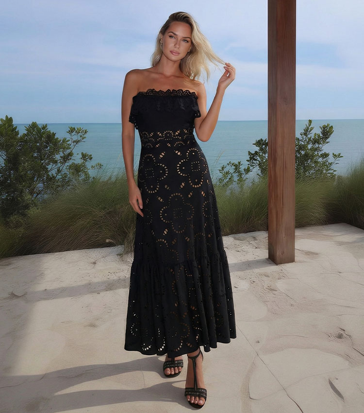 Ruffle Black Laser Cutting Flower Hollow Ruffle Swimsuit Set(s)