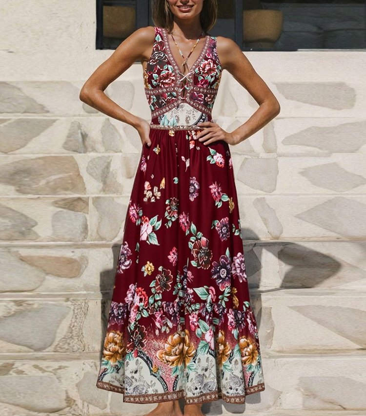 Strap Decoration Peony Print Swimsuit Set(s)