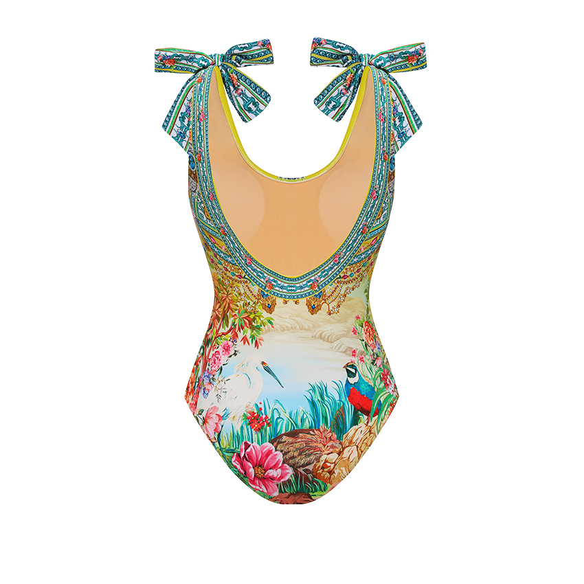 Bow-detailed Bougainvillea Print Swimsuit Set(s)