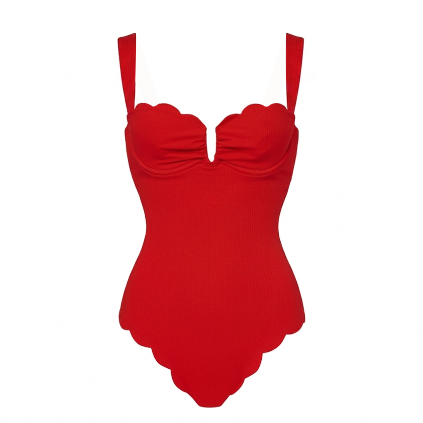 Detachable Shoulder Straps Red Color Laser Cutting Swimsuit Set(s)
