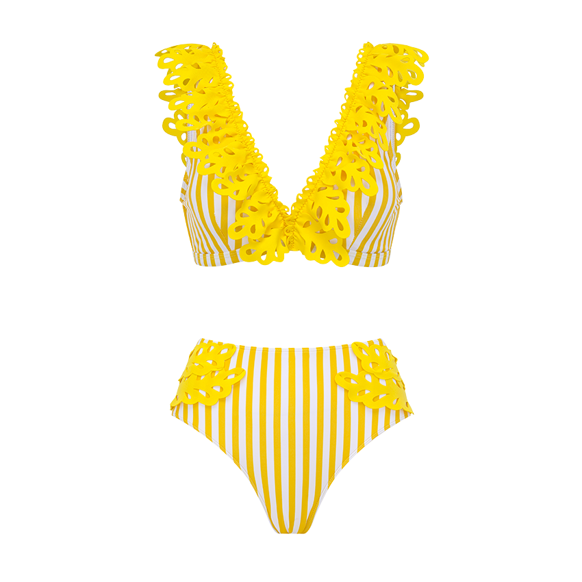 V-neck Yellow Stripes Swimsuit Set(s)