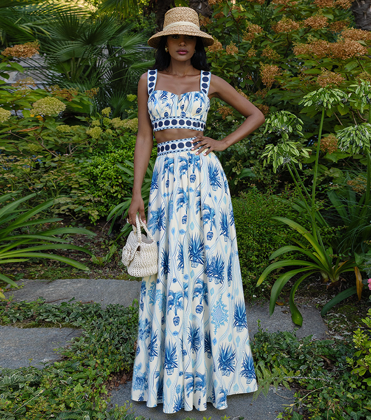 Blue Botanical Print Swimsuit Set(s)