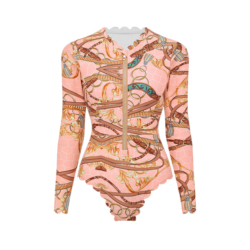 Lace Long Sleeve Rashguard Printed Swimsuit Set(s)