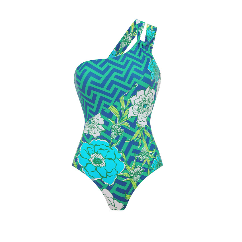 One Shoulder Blossom Print Swimsuit Set(s)