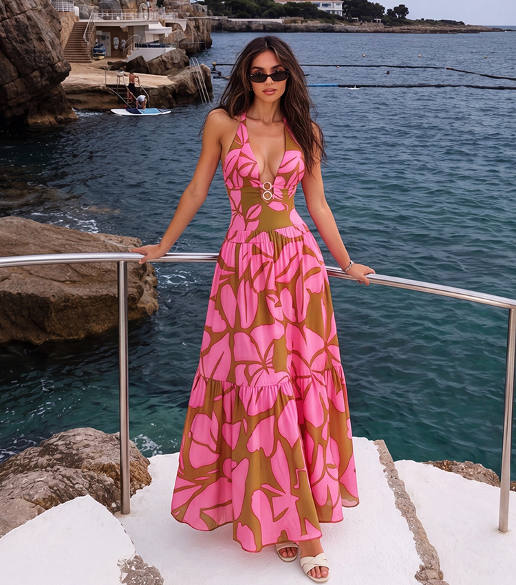 Halter Colorblock Printed Swimsuit Set(s)