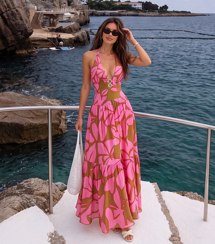 Halter Colorblock Printed Swimsuit Set(s)