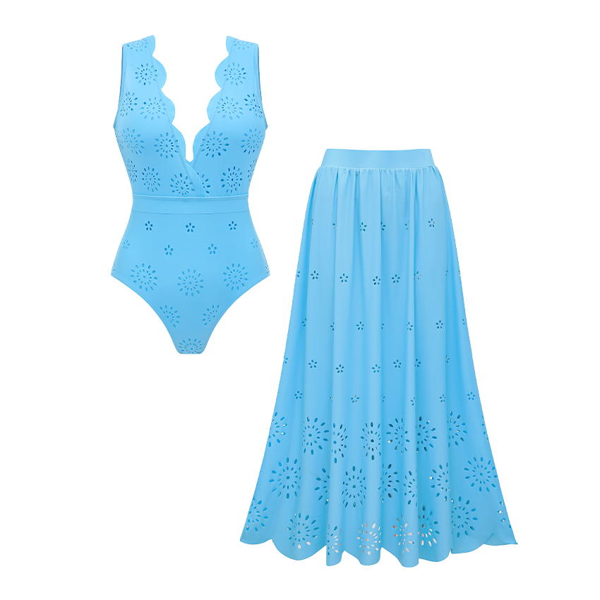 V Neck Laser Cutting Flower Hollow Swimsuit Set(s)