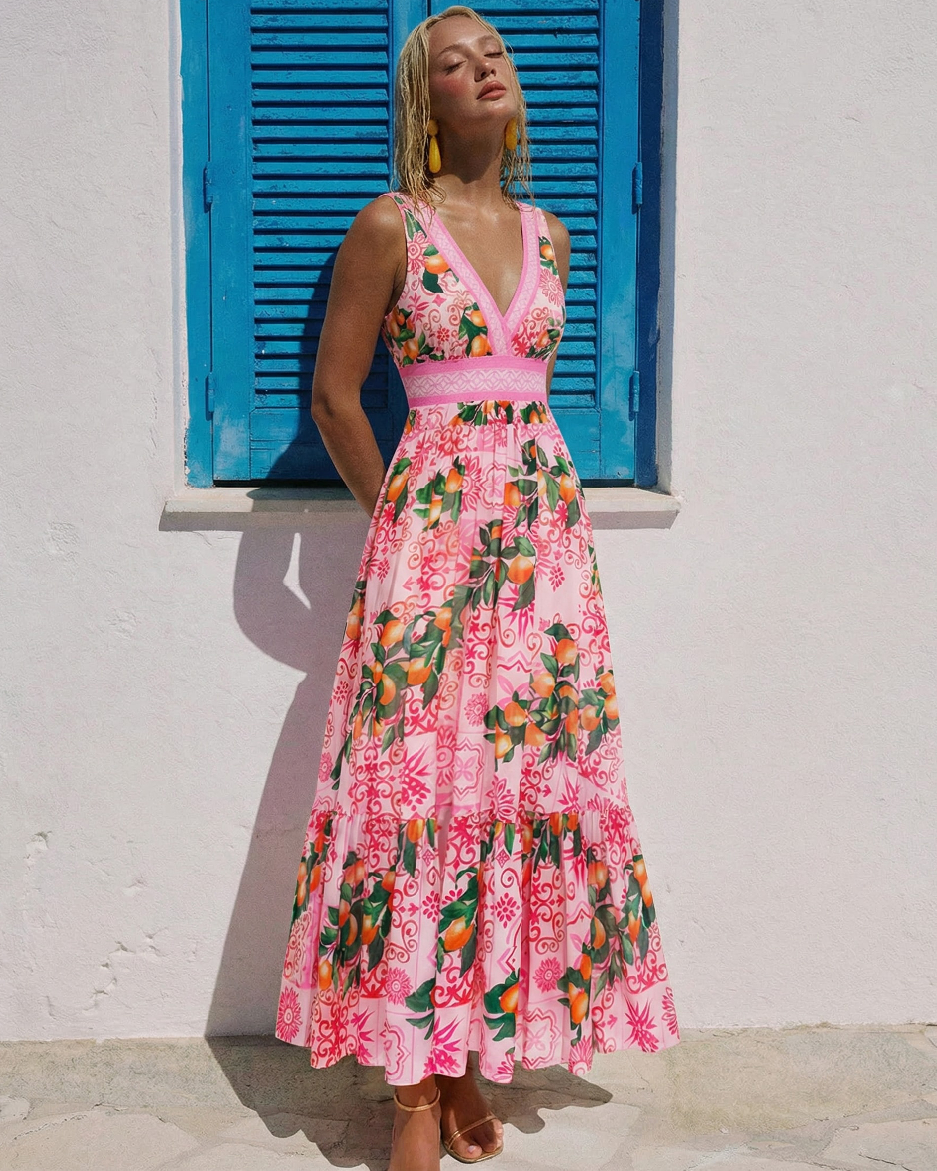 V Neck Lemon Print Swimsuit Set(s)