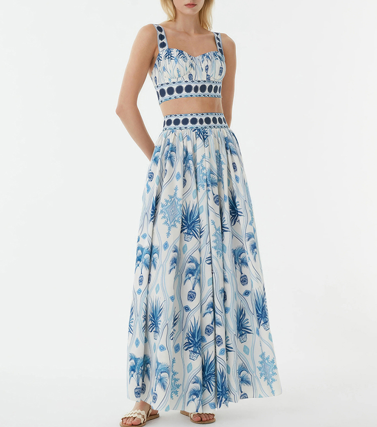 Blue Botanical Print Swimsuit Set(s)