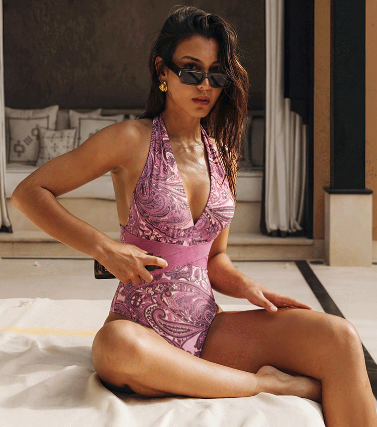 Adjustable Shoulder Straps Black Tribal Print Swimsuit Set(s)