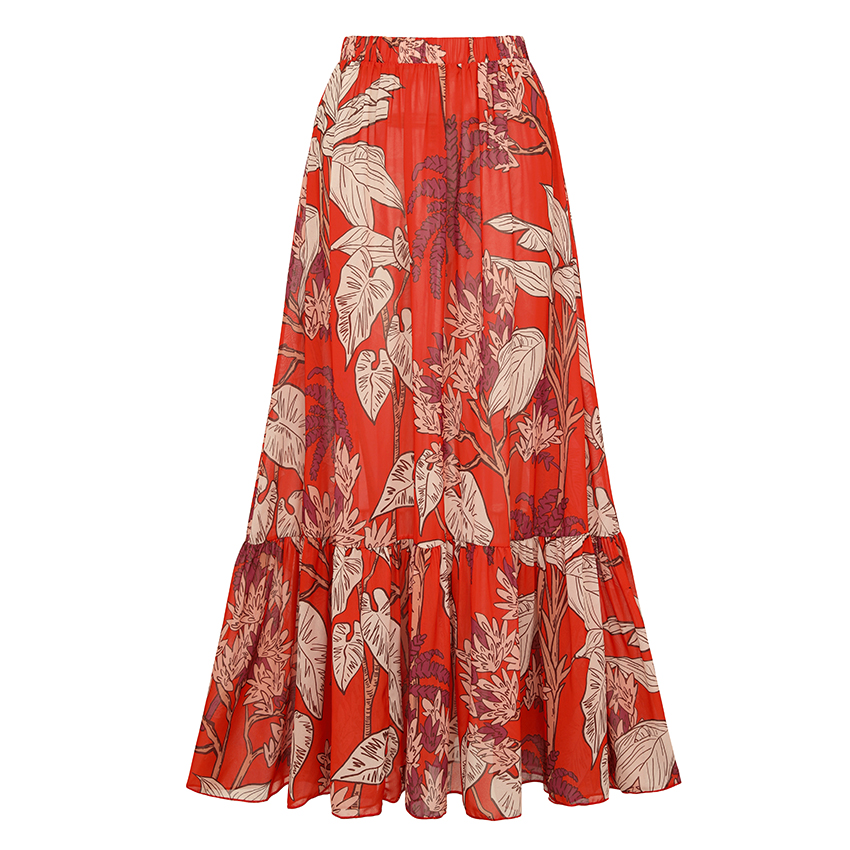 One Shoulder Red Plant Print Swimsuit Set(s)