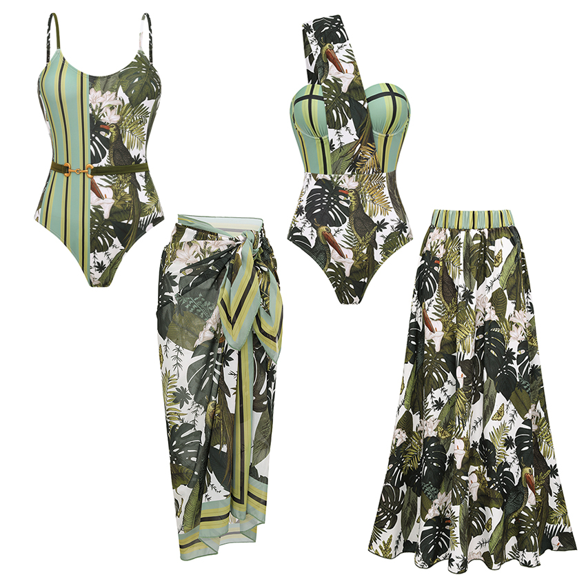 Adjustable shoulder straps Green Print Swimsuit Set(s)