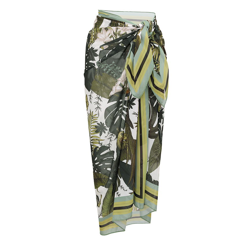 [Copy]Tie-shoulder Blue Leaves Print Swimsuit Set(s)