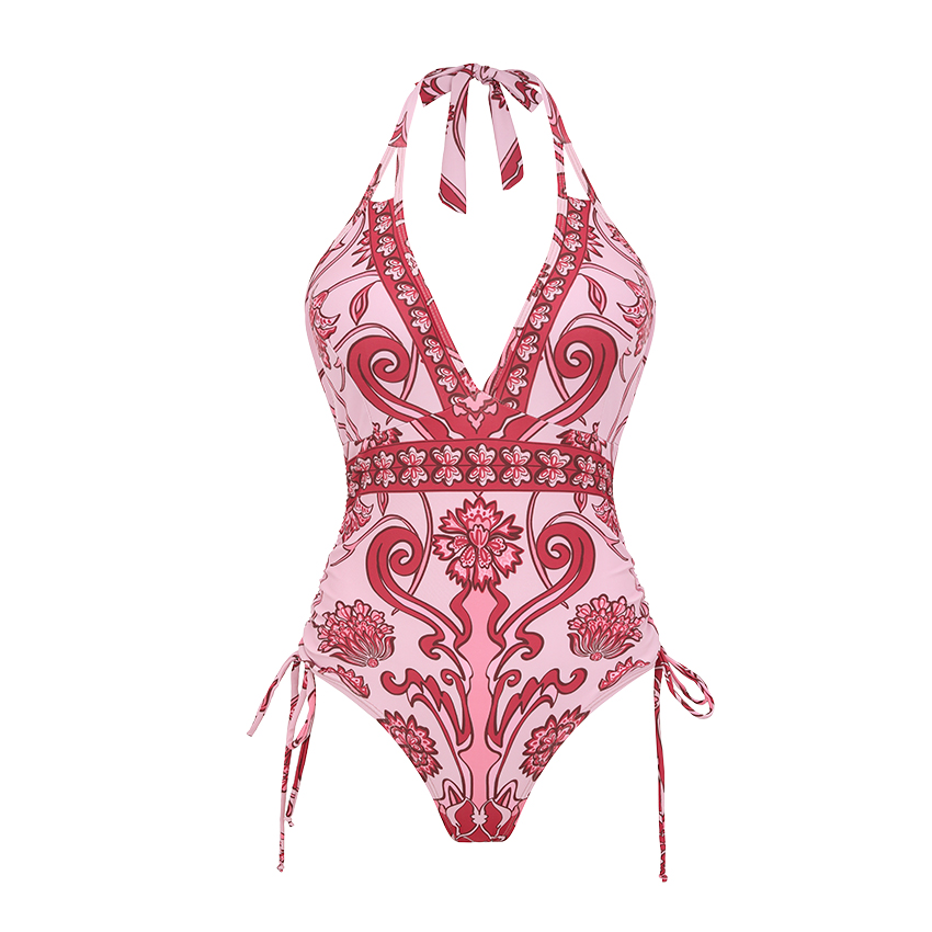 Halter Neck Tummy Control Retro Printed Swimsuit Set(s)