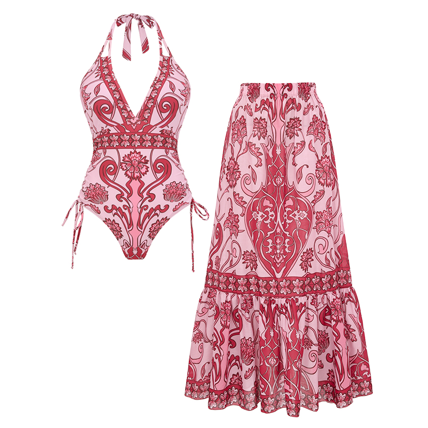 Halter Neck Tummy Control Retro Printed Swimsuit Set(s)