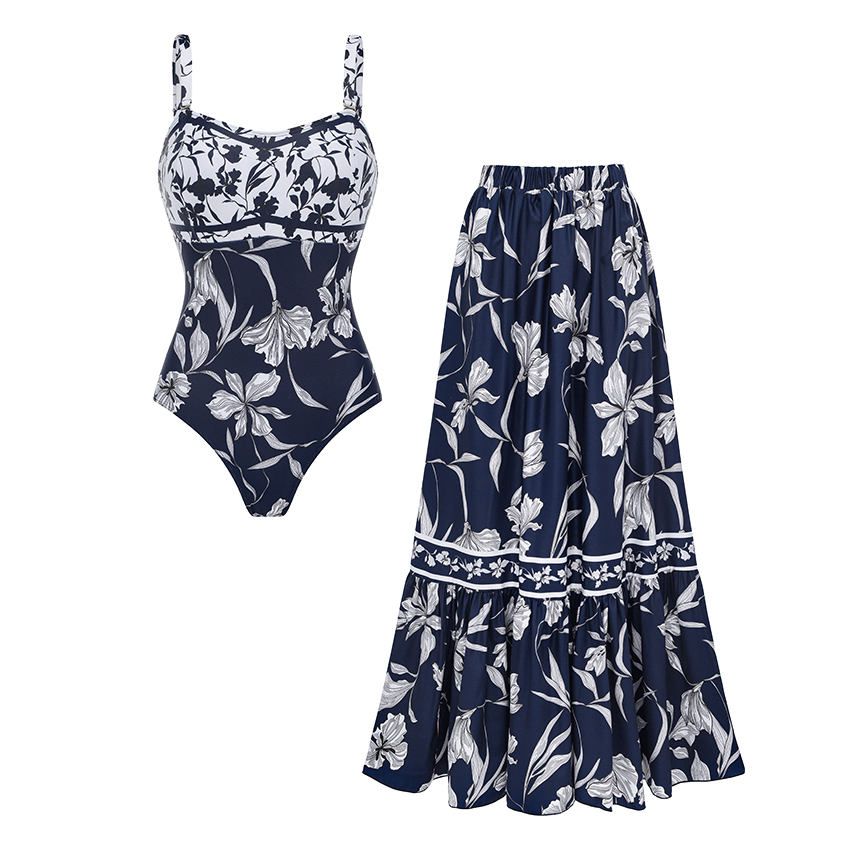 [Copy][Copy]V Neck Ruffle Green Retro Printed Swimsuit Set(s)