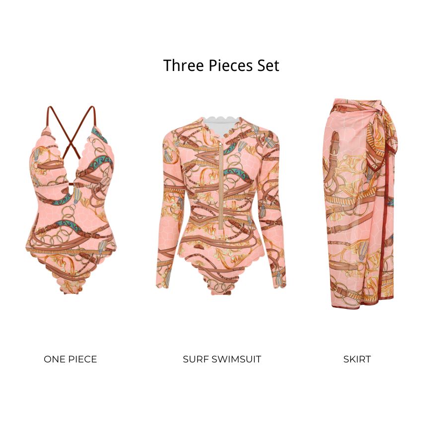 Lace Long Sleeve Rashguard Printed Swimsuit Set(s)