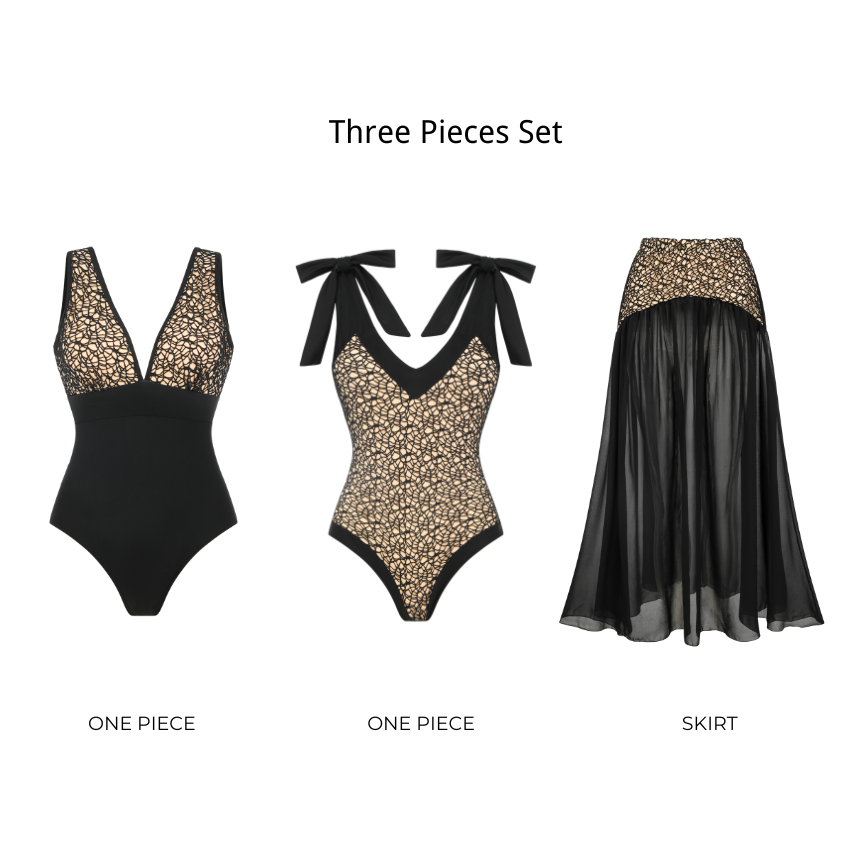 V Neck Lace Cutout Swimsuit Set(s)