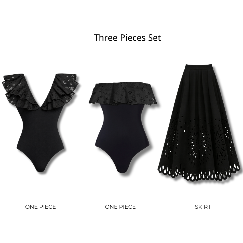 Black Laser Cutting Flower Hollow Swimsuit Set(s)