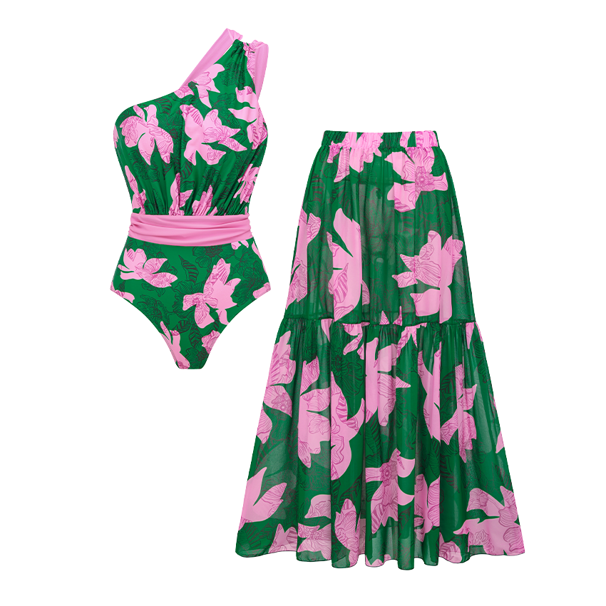 One Shoulder Printed Swimsuit Set(s)