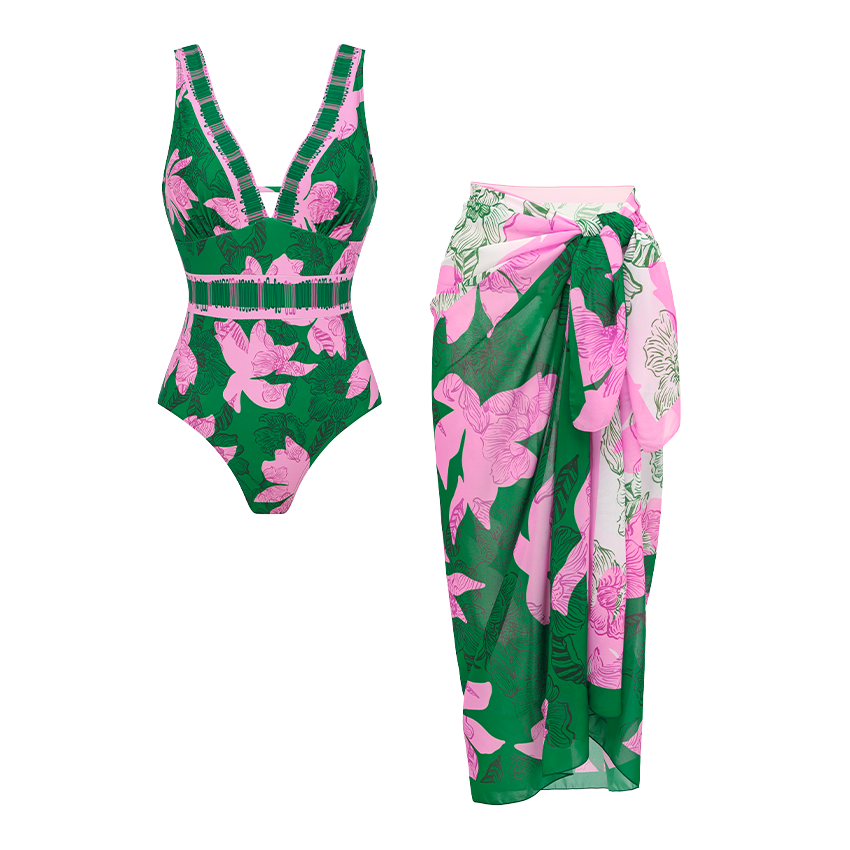 V NeckPrinted Swimsuit Set(s)