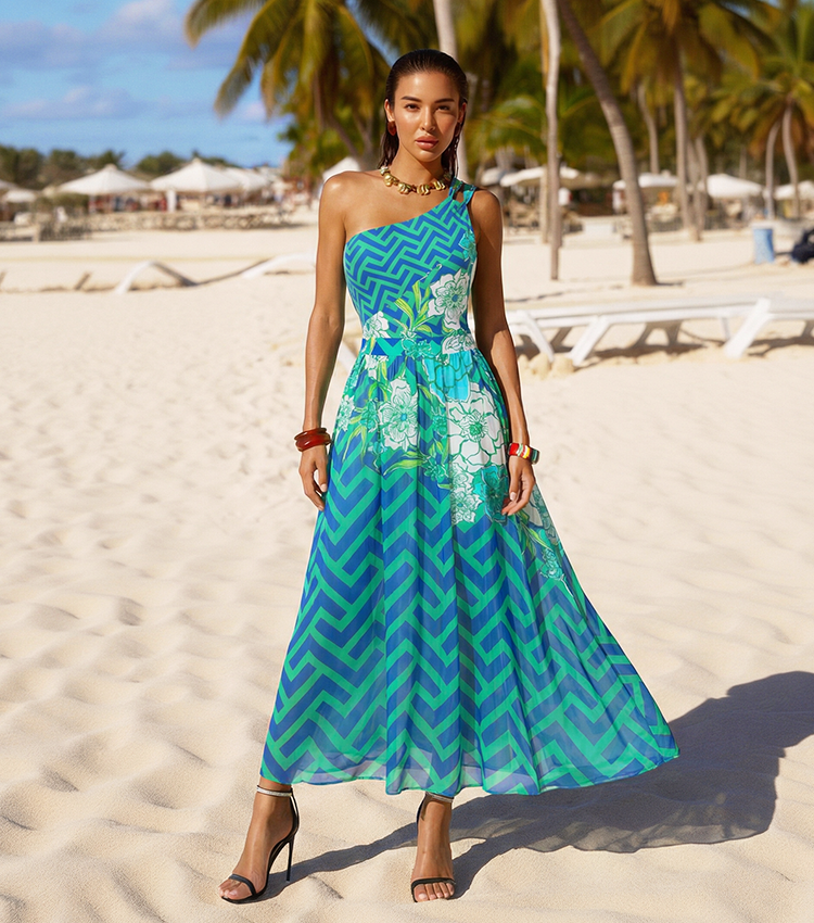 One Shoulder Blossom Print Swimsuit Set(s)