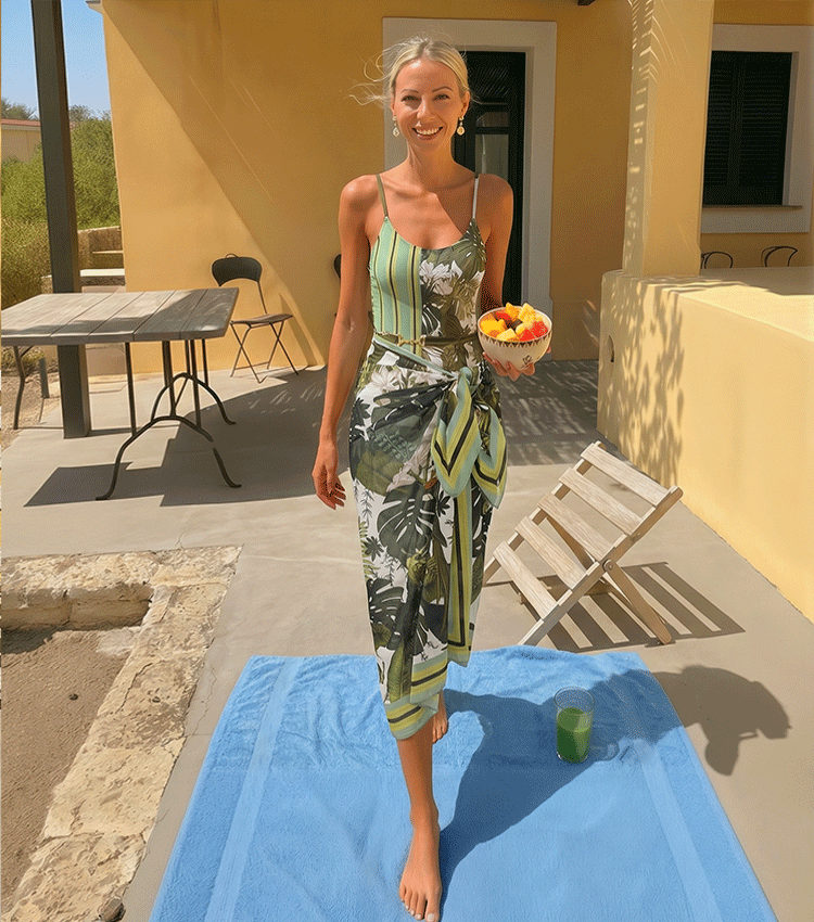 Adjustable shoulder straps Green Print Swimsuit Set(s)