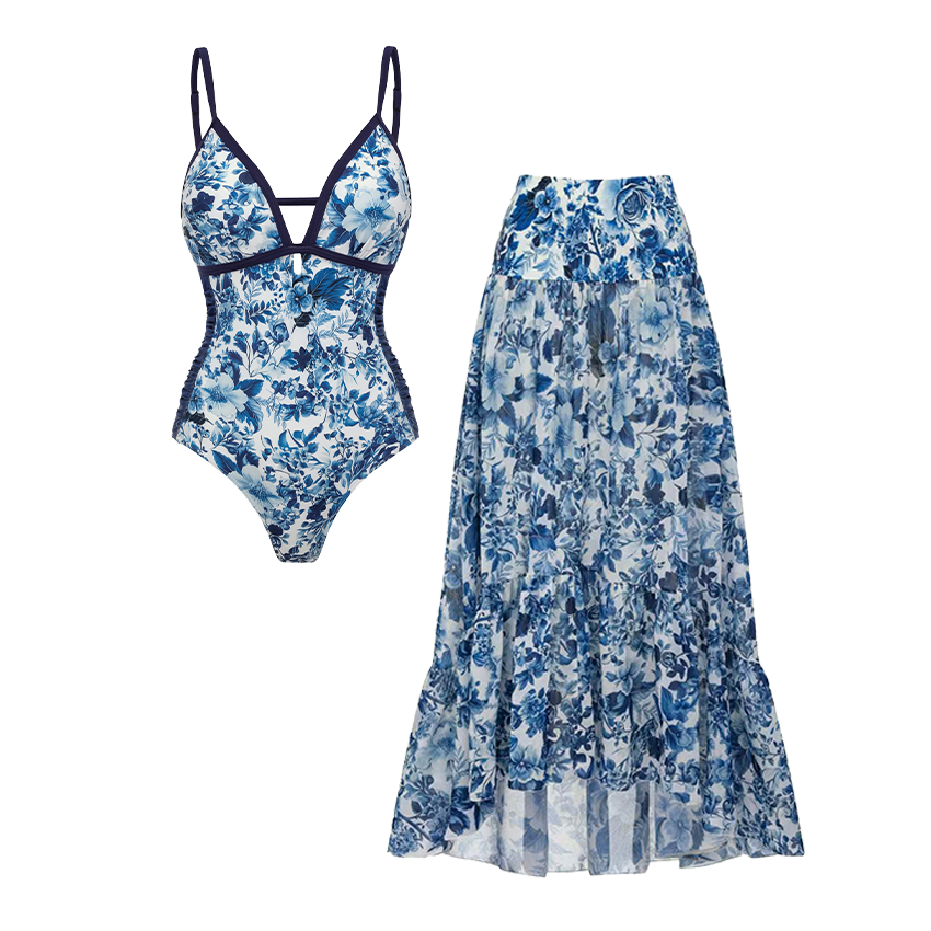 V Neck Blossom Print Swimsuit Set(s)