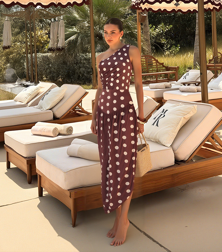 One Shoulder Dot Print Ruched Swimsuit Set(s)