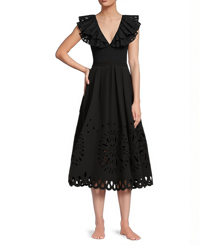 Black Laser Cutting Flower Hollow Swimsuit Set(s)