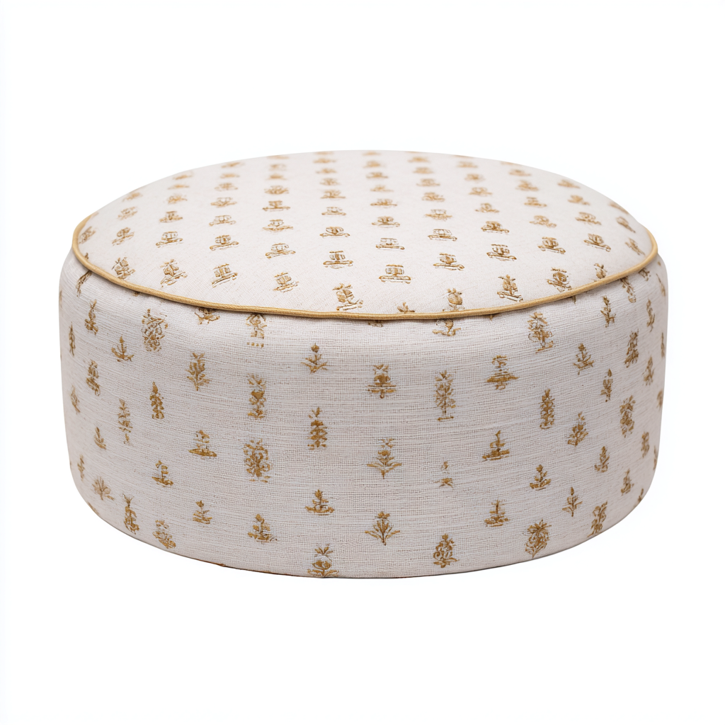 Pouf tessuto 60x60x32 cm - avorio-oro - stile classico-Placidin